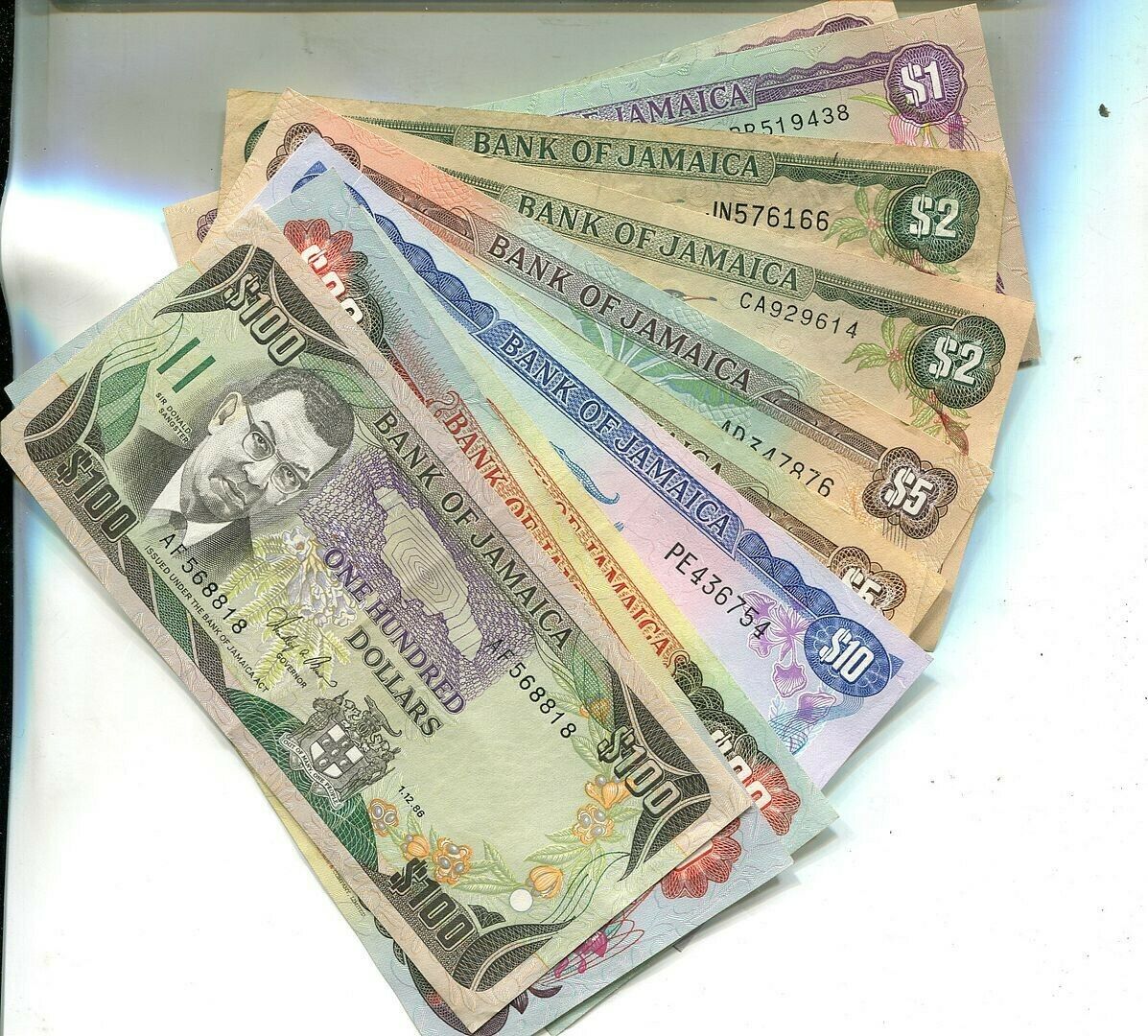 Jamaica 1986 $5 $10 $30 $100 Currency Note Lot Of 11 Circ Cu 6678p