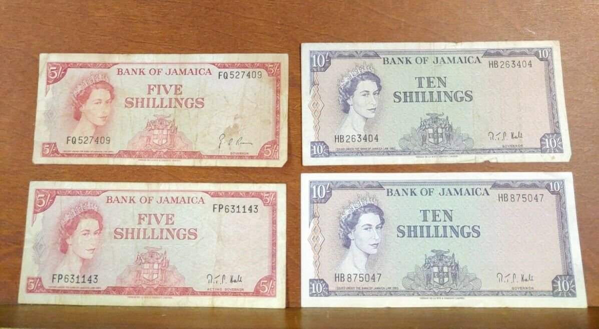 Cc34 Lot 4 Notes 1960 Bank Of Jamaica 2x10 Shillings 2x5