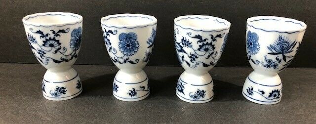 Vintage Blue Danube Japan Blue Onion China Double Egg Cups Holders Set 4