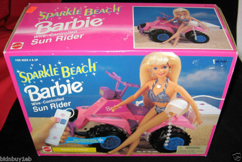 1996 Sparkle Beach Barbie's Pink Wire Controlled Sun Rider Atv -b63 New