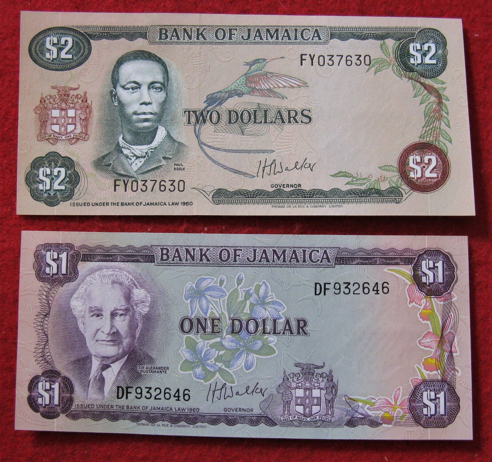 Pair Uncirculated Bank Of Jamaica Notes, 1960