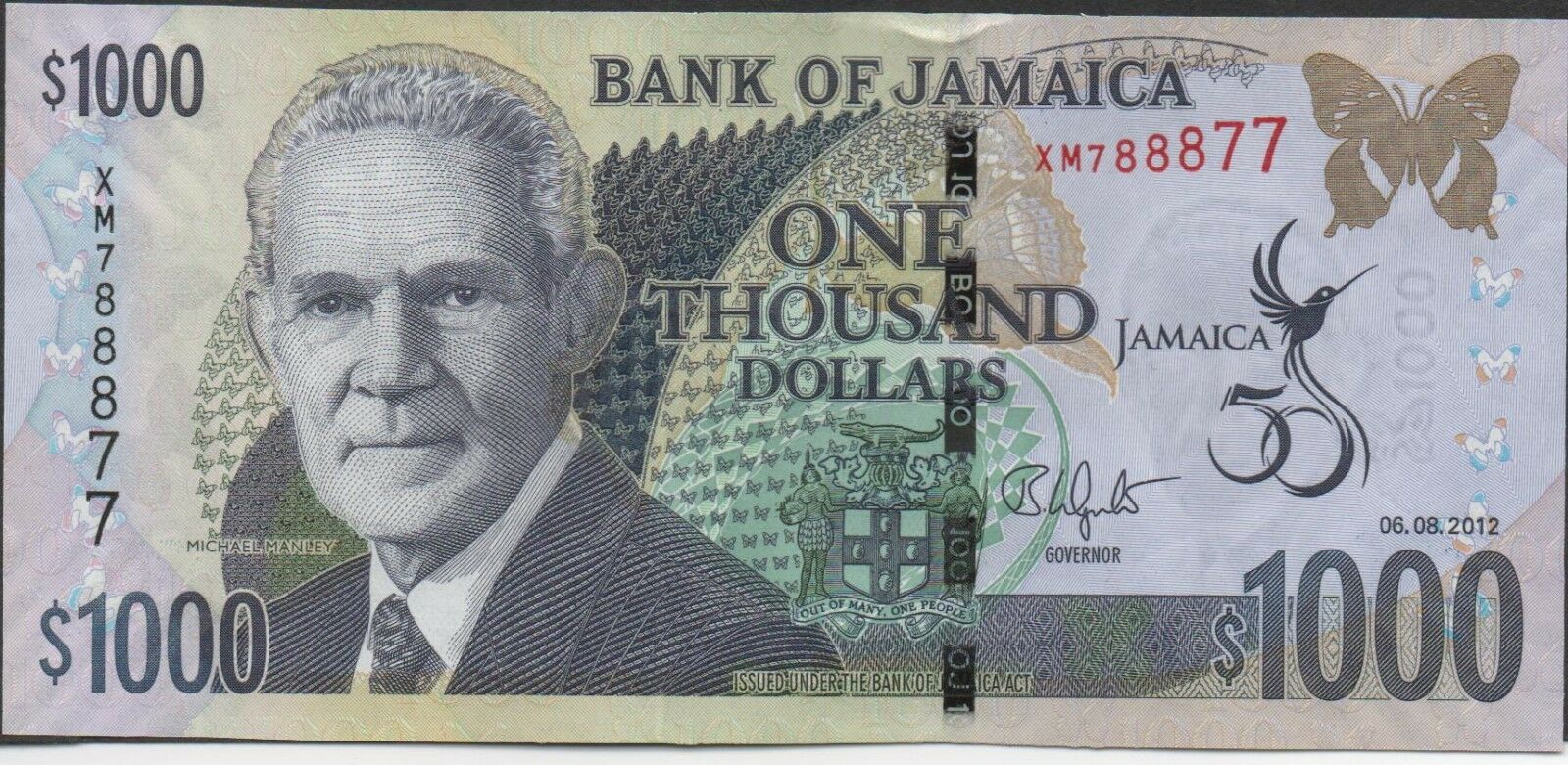 Jamaica , $1000 ,6.8.1012 ,  P 86j , Prefix Xm , Commemorative Uncirculated
