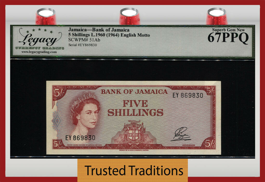 Tt Pk 51ab 1960 Jamaica 5 Shillings Queen Elizabeth Ii Lcg 67 Ppq Superb Gem New