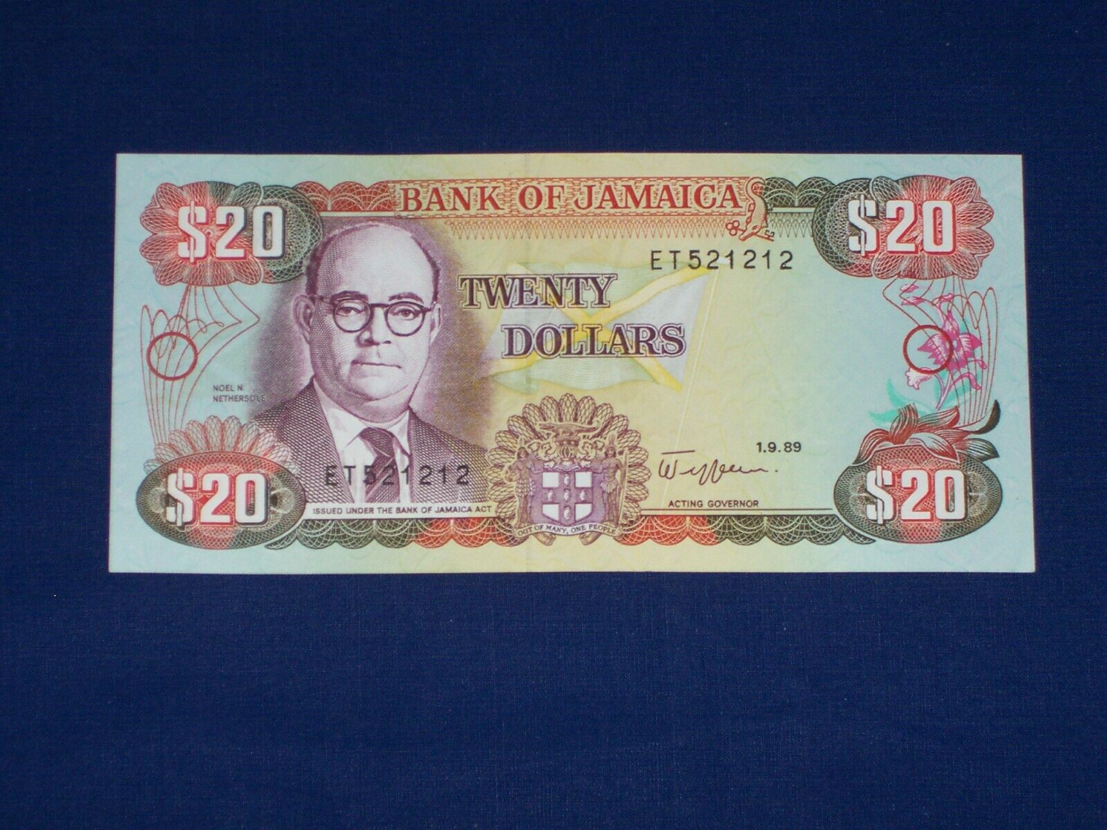 $20 Bank Note From Jamaica Issued 1989 Sn Et521211 Au Consecutive Sns