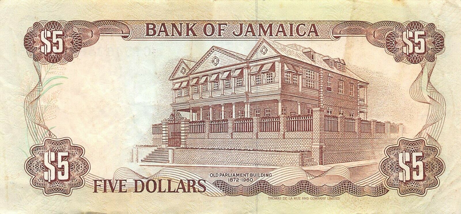 Jamaica  $5  1.9.1992  Series  Ct  Circulated Banknote Rcv