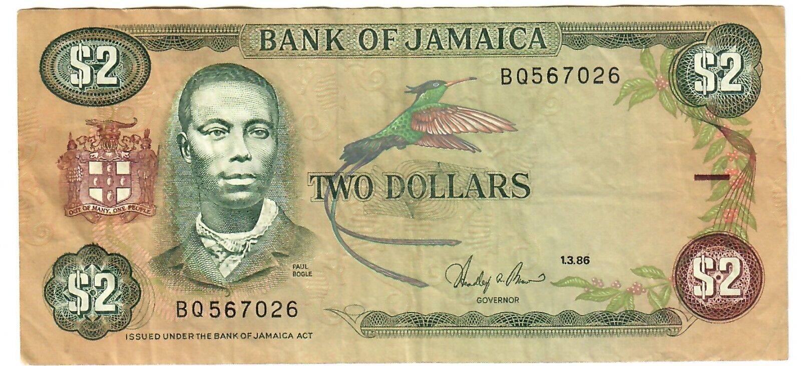Jamaica 2 Dollars 1986 Vf "brown"
